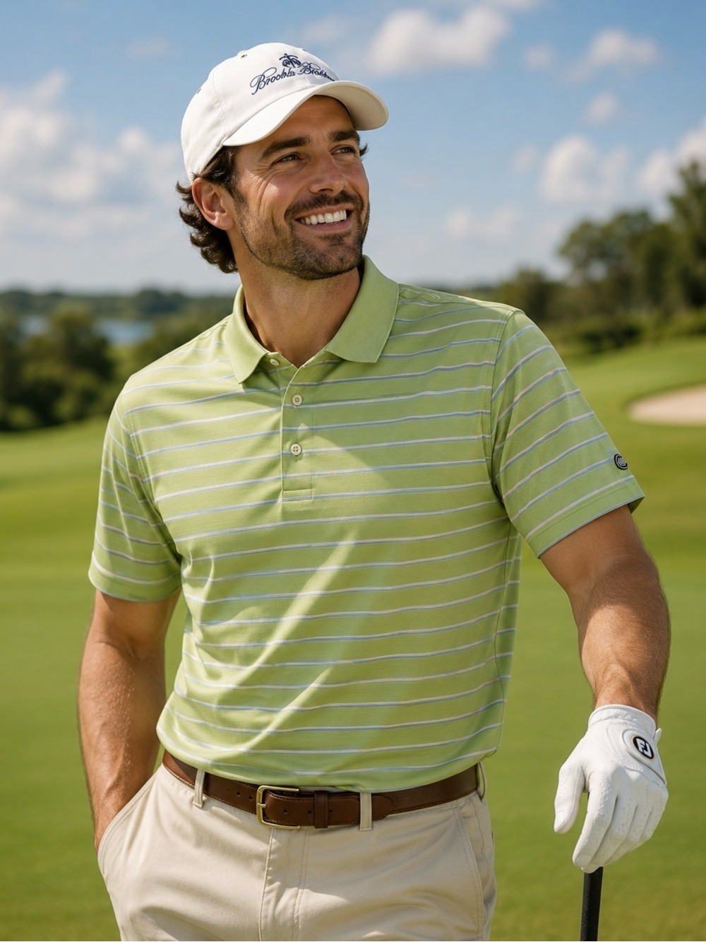 BROOKS BROTHERS COUNTRY CLUB GREEN STRIPED GOLF POLO SHIRT MEN’S L 100% COTTON